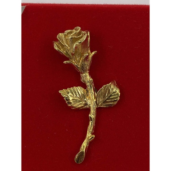 Vintage Especially for You PIN Brooch w/ Stone Layered in 18K Gold Rose Stem - Picture 4 of 6
